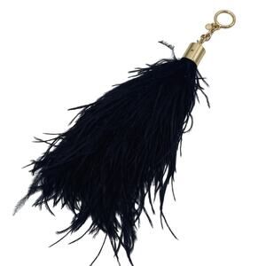 Michael Kors Large Ostrich Feather Keychain Bag Charm Accessory Black Gold